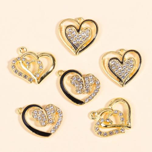 Colgantes de diamantes de imitación de la aleación de zinc, Corazón, chapado en color dorado, Bricolaje & diferentes estilos para la opción & con diamantes de imitación, más colores para la opción, 18x14mm, 100PCs/Bolsa, Vendido por Bolsa