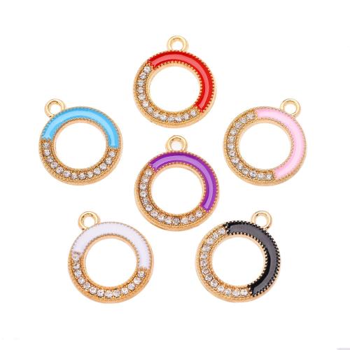 Zinc Alloy Enamel Pendants, Round, plated, DIY & with rhinestone 