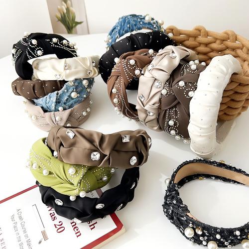 Hair Bands, Cloth, with Plastic Pearl, fashion jewelry & with rhinestone [