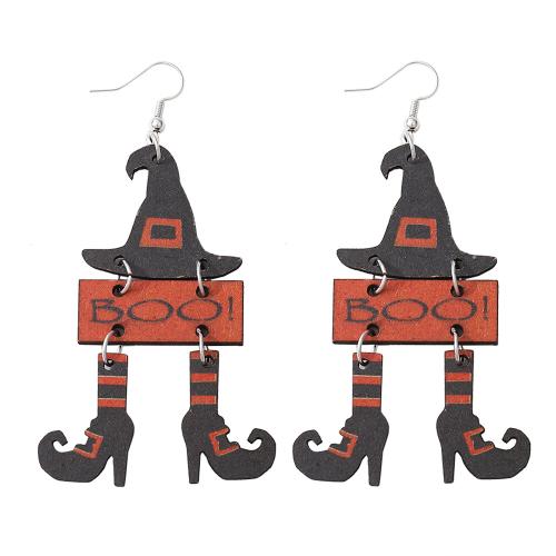 Wood Drop Earring, with 304 Stainless Steel, printing, Halloween Design & for woman & double-sided 