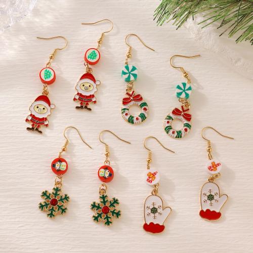 Pendientes de Navidad, aleación de zinc, chapado en oro KC, Diseño de Navidad & diferentes estilos para la opción & para mujer & esmalte, Vendido por Par