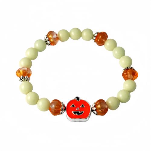 Glass Bracelet, with Zinc Alloy, Pumpkin, Unisex & Halloween Jewelry Gift & luminated Inner Approx 55mm 