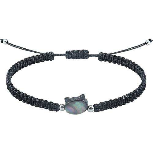 Muschel Armband, mit Wachsschnur, Katze, handgemacht, unisex & binden, schwarz, Länge:ca. 7.1-11.8 ZollInch, verkauft von PC