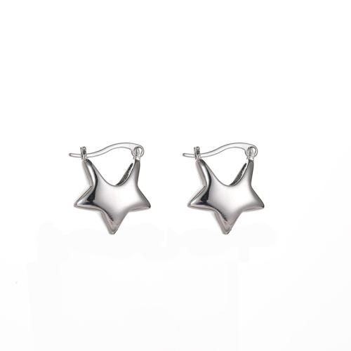 Brass Drop Earring, Star, fashion jewelry & for woman, silver color [