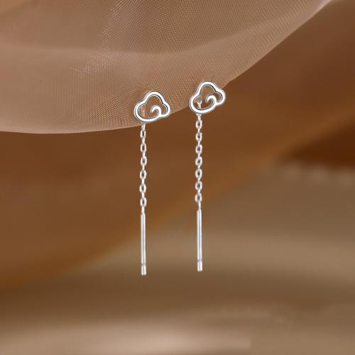 Brass Thread Through Earrings, fashion jewelry & for woman, silver color, 38mm 