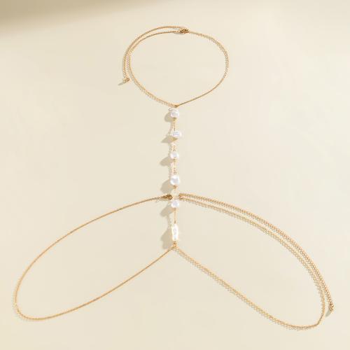 Body Chain Jewelry, Plastic Pearl, with brass chain, for woman 