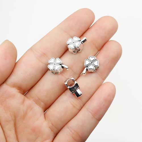 Perles de gros trou en alliage de zinc, Trèfle à quatre feuilles, Placage de couleur argentée, DIY Environ 4mm, Environ Vendu par sac