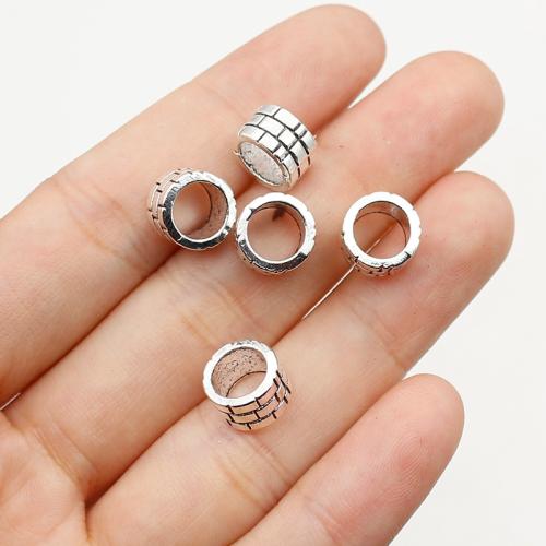 Perles de gros trou en alliage de zinc, Plat rond, Placage de couleur argentée, DIY Environ 6mm, Environ Vendu par sac