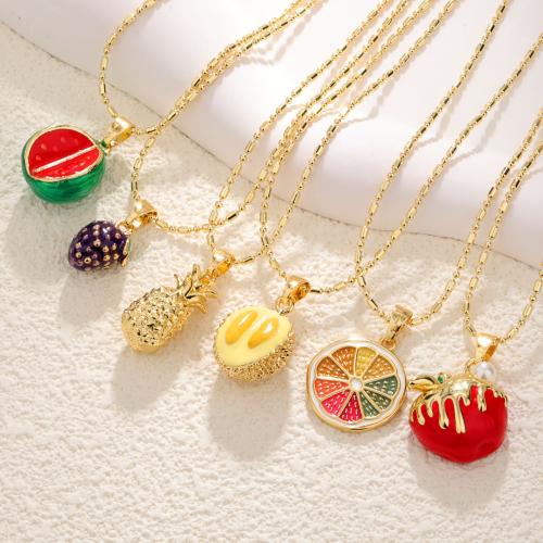 Brass Jewelry Necklace, Fruit, gold color plated & for woman & enamel cm 