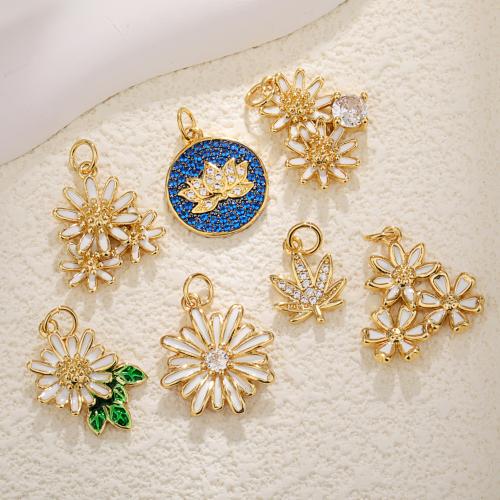 Enamel Brass Pendants, gold color plated, DIY & micro pave cubic zirconia 