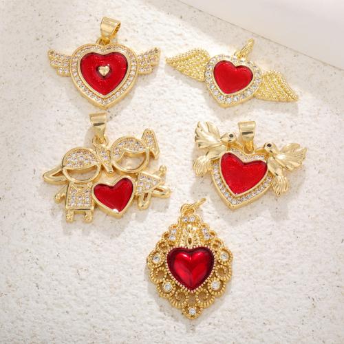 Enamel Brass Pendants, gold color plated, DIY & micro pave cubic zirconia 