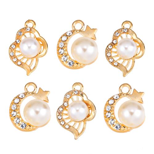 Zinc Alloy Rhinestone Pendants, with Plastic Pearl, gold color plated, DIY & with rhinestone 