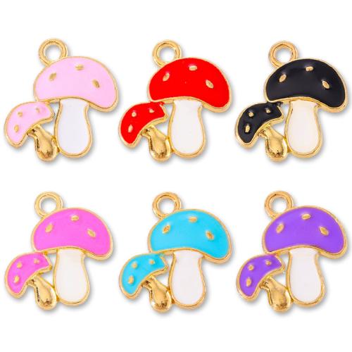 Zinc Alloy Enamel Pendants, mushroom, gold color plated, DIY 