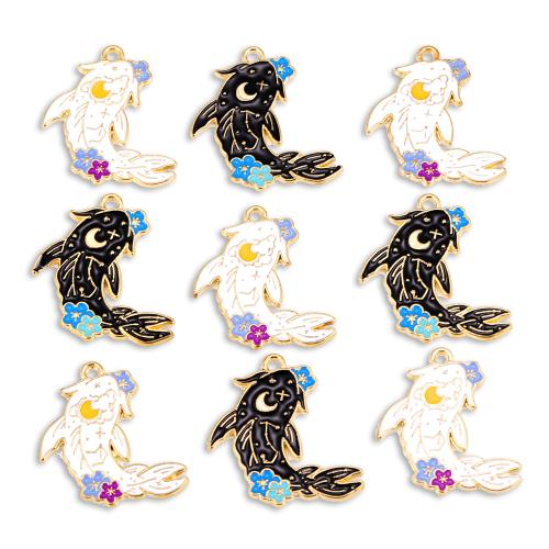 Zinc Alloy Enamel Pendants, Fish, gold color plated, DIY 