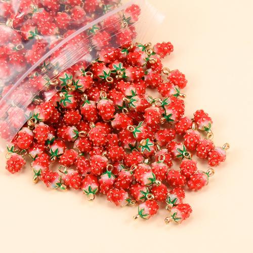 Resin Zinc Alloy Pendants, with Resin, Strawberry, gold color plated, DIY, red [