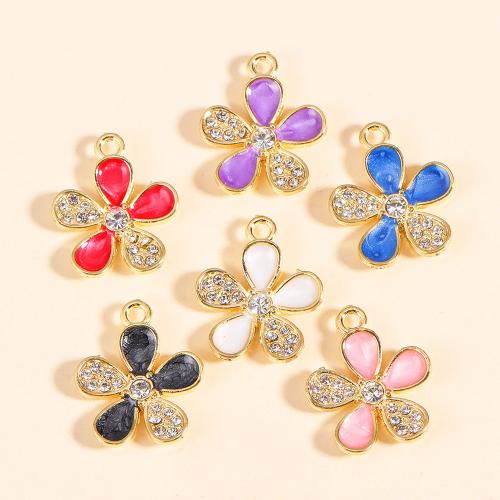 Zinc Alloy Enamel Pendants, Flower, gold color plated, DIY & micro pave cubic zirconia 