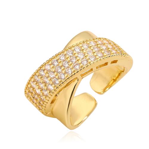 Cubic Zirconia Micro Pave Brass Finger Ring, gold color plated, fashion jewelry & micro pave cubic zirconia, golden, Ring inner ~18mm 