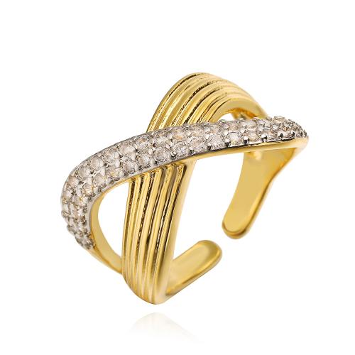 Cubic Zirconia Micro Pave Brass Finger Ring, gold color plated, fashion jewelry & micro pave cubic zirconia, golden, Ring inner ~18mm 