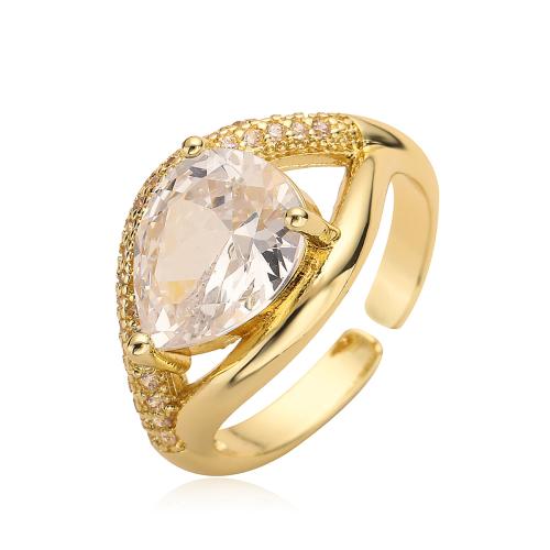 Cubic Zirconia Micro Pave Brass Finger Ring, gold color plated, fashion jewelry & micro pave cubic zirconia, golden, Ring inner ~18mm 