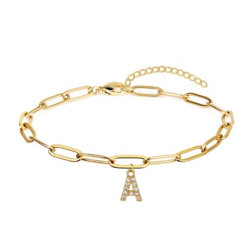 Titanio Acero Pulseras y brazaletes, Partículas de acero, con 5cm extender cadena, Carta del alfabeto, Joyería & diferentes patrones para la opción & para mujer & con diamantes de imitación, dorado, longitud:16 cm, Vendido por UD