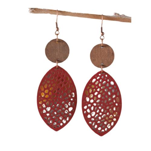 Wood Earring, Искусственная кожа, с деревянный, Печати, ювелирные изделия моды & Женский & отверстие, Много цветов для выбора продается Пара