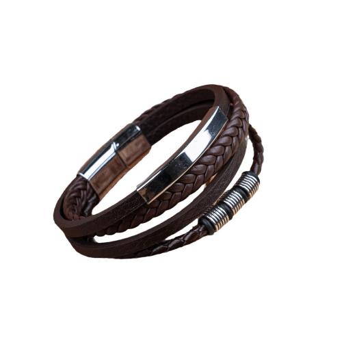 PU Leather Cord Bracelets, Zinc Alloy, with PU Leather, handmade, Unisex Approx 21.5 cm 