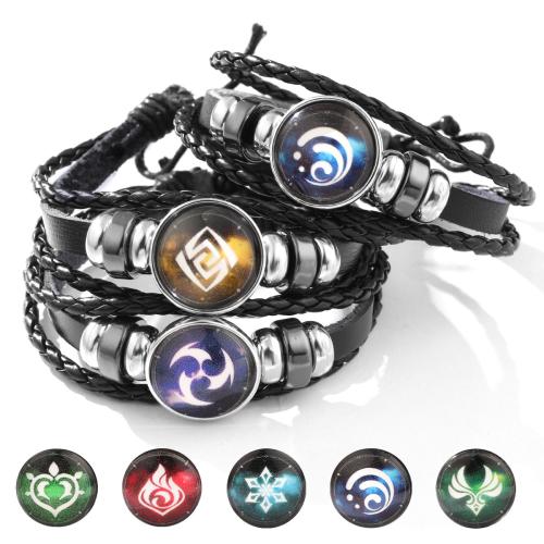 PU Leather Cord Bracelets, Zinc Alloy, with PU Leather & Gemstone, handmade, Unisex Approx 18 cm 