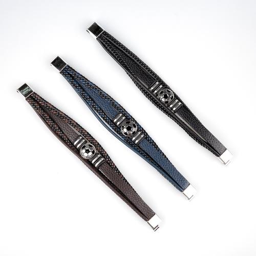 PU Leather Cord Bracelets, Zinc Alloy, with PU Leather & Rubber, handmade, Unisex Approx 21.5 cm 