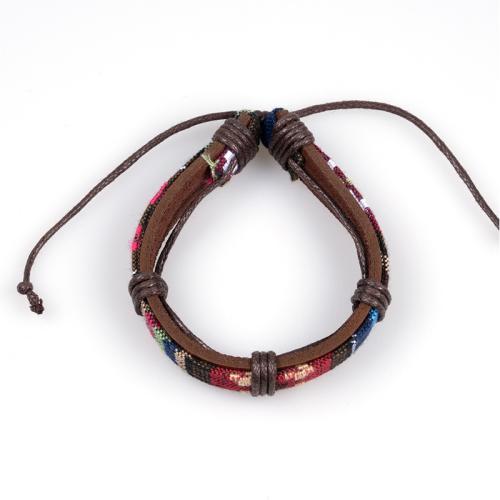 PU Leather Cord Bracelets, Cotton Fabric, with Synthetic Leather & Wax Cord, Unisex, brown Approx 18 cm 