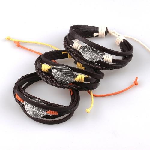 Cowhide Bracelets, Zinc Alloy, with Full Grain Cowhide Leather & Wax Cord, Unisex Approx 18 cm 