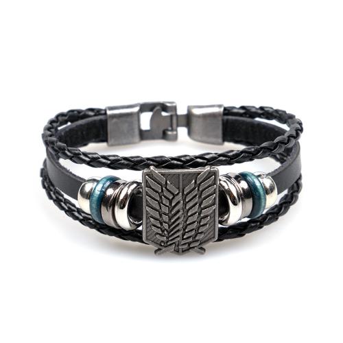 PU Leather Cord Bracelets, Zinc Alloy, with PU Leather, handmade, Unisex, black Approx 20 cm 