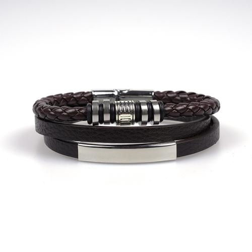 PU Leather Cord Bracelets, Zinc Alloy, with PU Leather & Rubber, handmade, Unisex Approx 21.2 cm 