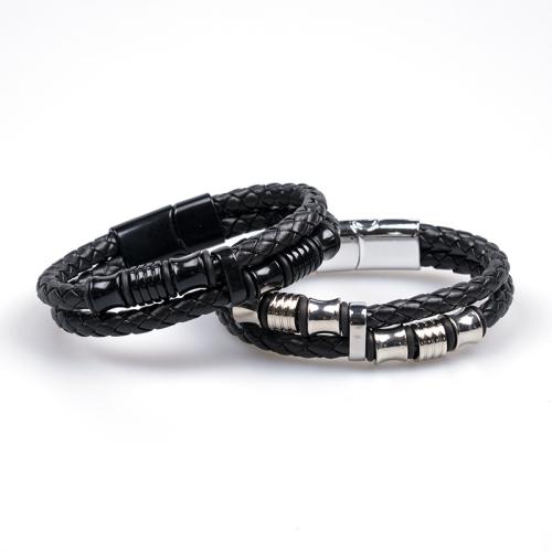 PU Leather Cord Bracelets, Zinc Alloy, with PU Leather & Rubber, handmade, Unisex Approx 21.5 cm 