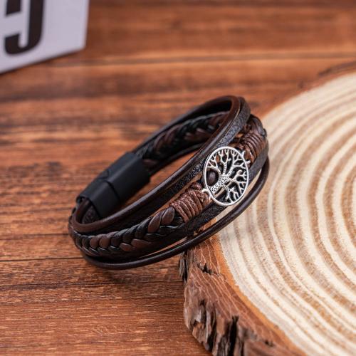 PU Leather Cord Bracelets, Zinc Alloy, with PU Leather, handmade, Unisex [