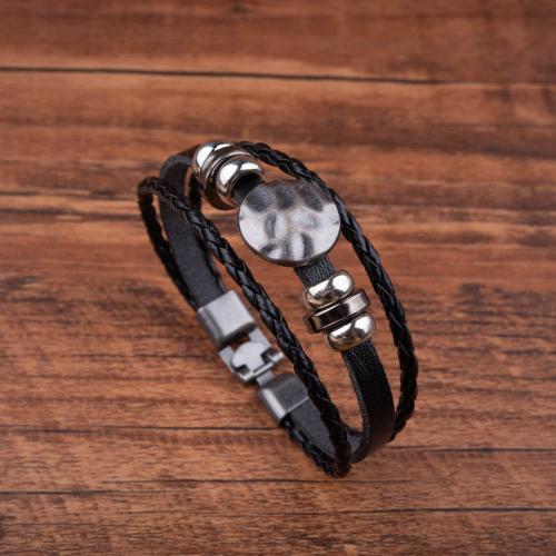 PU Leather Cord Bracelets, Zinc Alloy, with PU Leather, handmade, Unisex, black 