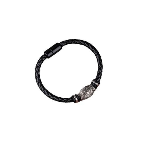 bracelet de cordon en PU , alliage de zinc, avec cuir PU, fait à la main, unisexe, noire, Vendu par PC[