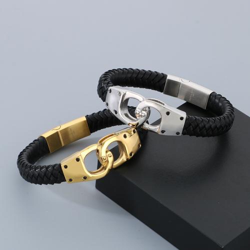 Cowhide Bracelets, 304 Stainless Steel, with Leather, Vacuum Ion Plating, for man 