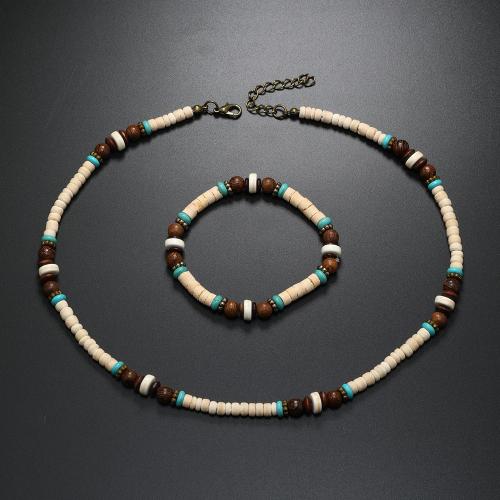 Coco Jewelry Set, bracelet & necklace, with turquoise & Wood, handmade, 2 pieces & Unisex 