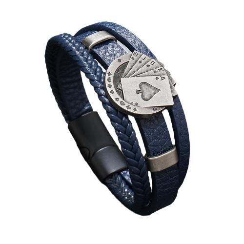 PU Leather Bracelet, with Zinc Alloy, Poker, multilayer & punk style & Unisex Approx 8.3 Inch 