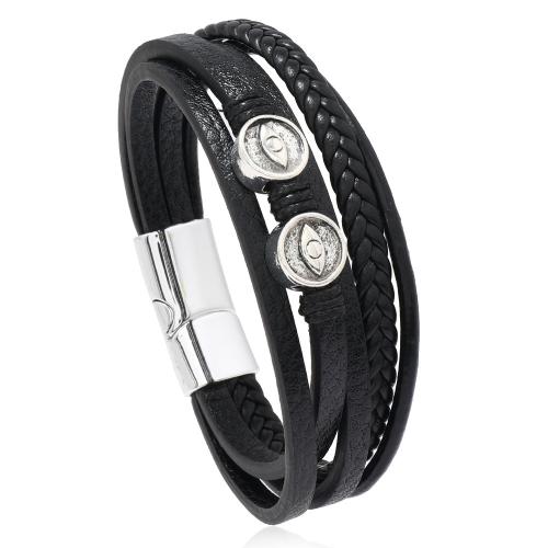 PU Leather Bracelet, with Zinc Alloy, Evil Eye, handmade, multilayer & punk style & Unisex Approx 8.26 Inch 