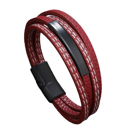 PU Leather Bracelet, with Zinc Alloy, handmade, multilayer & Unisex Approx 8.26 Inch 