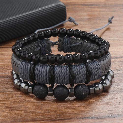 PU Leder Armband-Set, mit Glas & Zinklegierung, handgemacht, mehrschichtig & verschiedene Stile für Wahl & für den Menschen, Länge:ca. 6.5-7.5 ZollInch, verkauft von setzen