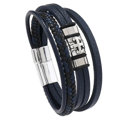 PU Leather Bracelet, with Zinc Alloy, handmade, multilayer & punk style & for man Approx 8.5-8.7 Inch 