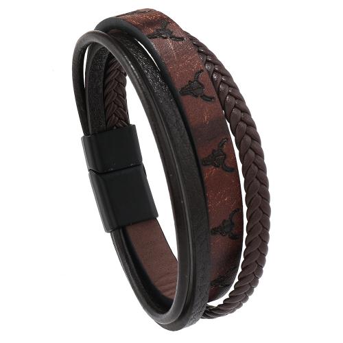 PU Leather Bracelet, with Zinc Alloy, handmade, multilayer & punk style & for man Approx 8.5-8.7 Inch 