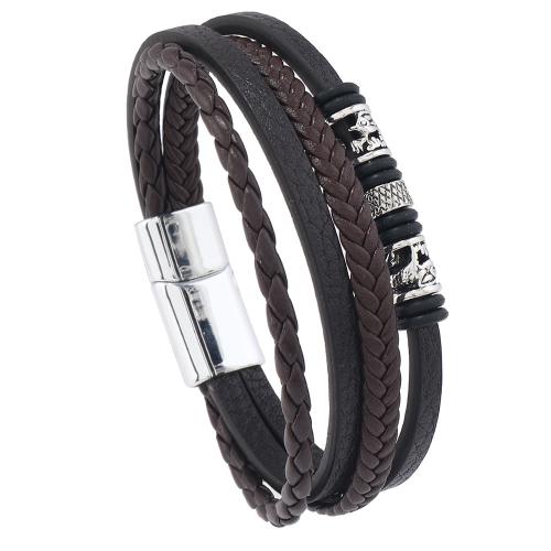 PU Leather Bracelet, with Zinc Alloy, handmade, multilayer & folk style & for man Approx 8.5-8.7 Inch 