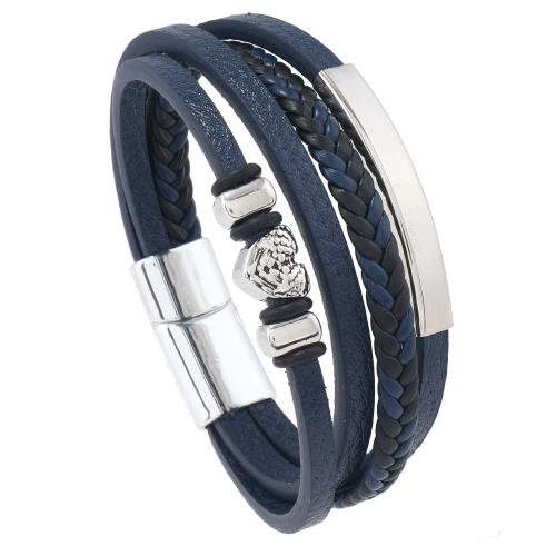 PU Leather Bracelet, with Zinc Alloy, Heart, handmade, multilayer & for man Approx 8.5-8.7 Inch 