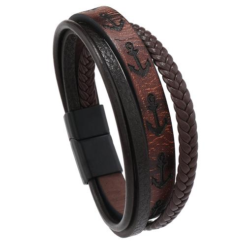 PU Leather Bracelet, with Zinc Alloy, handmade, multilayer & for man Approx 8.5-8.7 Inch 