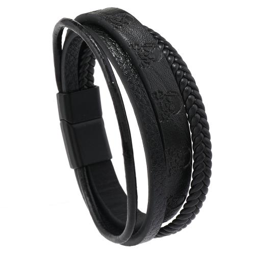 PU Leather Bracelet, with Zinc Alloy, printing, multilayer & punk style & for man Approx 8.5-8.7 Inch 