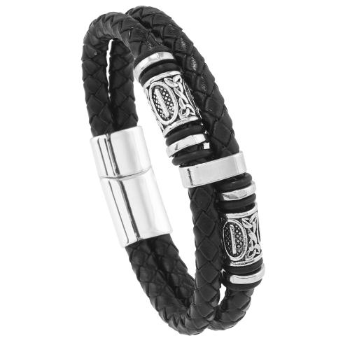 Leather Bracelet, with Zinc Alloy, handmade, Double Layer & for man Approx 8.5-8.7 Inch 