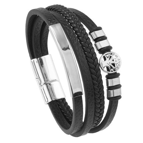 PU Leather Bracelet, with Zinc Alloy, Tree, handmade, multilayer & punk style & for man Approx 8.5-8.7 Inch [